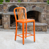 Flash Furniture CH-61200-24-OR-GG 24" Metal Stool with Back in Orange